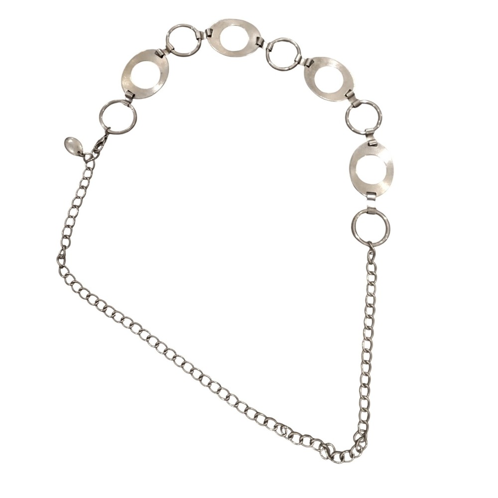 Nine West Womens Silver Tone Geometric Circle Link Chain Belt Adjustable 47 Inch
